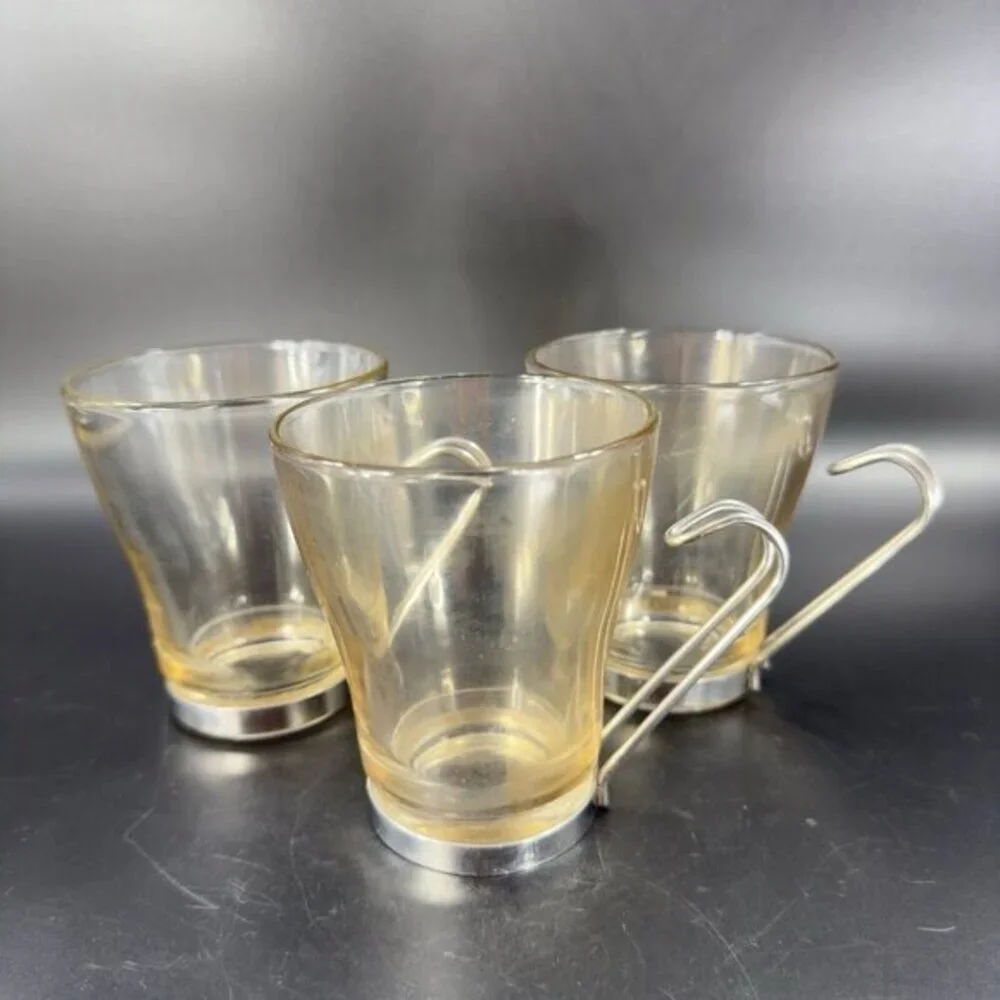Bormioli Rocco Verdi Espresso‎ Cup Mug With Stainless Steel Handle Set 2 Glasses